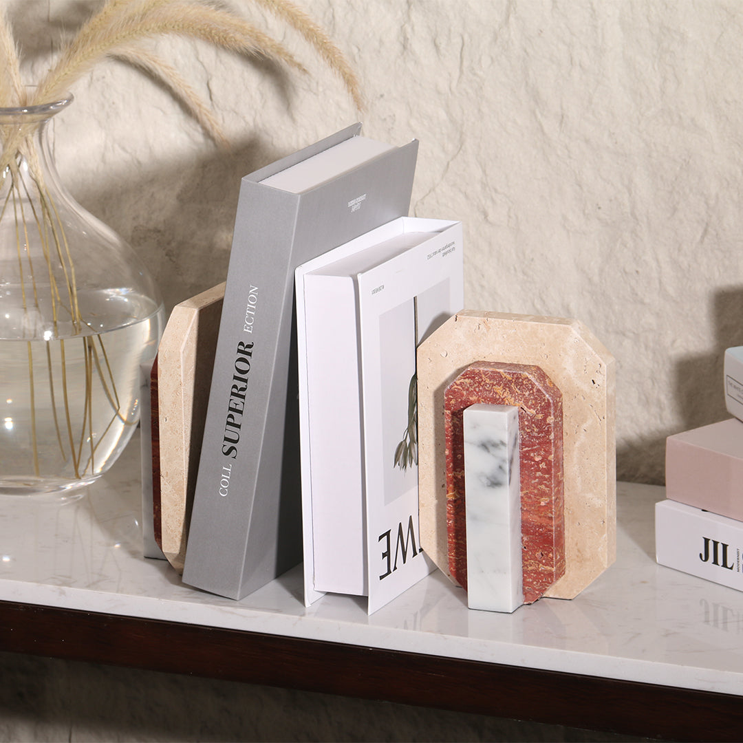 Natural Harmony: Set of 2 Stone Bookends for Timeless Shelf Styling KH3006 - Bookends - ebarza Furniture UAE | Shop Modern Furniture in Abu Dhabi & Dubai - مفروشات ايبازرا في الامارات | تسوق اثاث عصري وديكورات مميزة في دبي وابوظبي