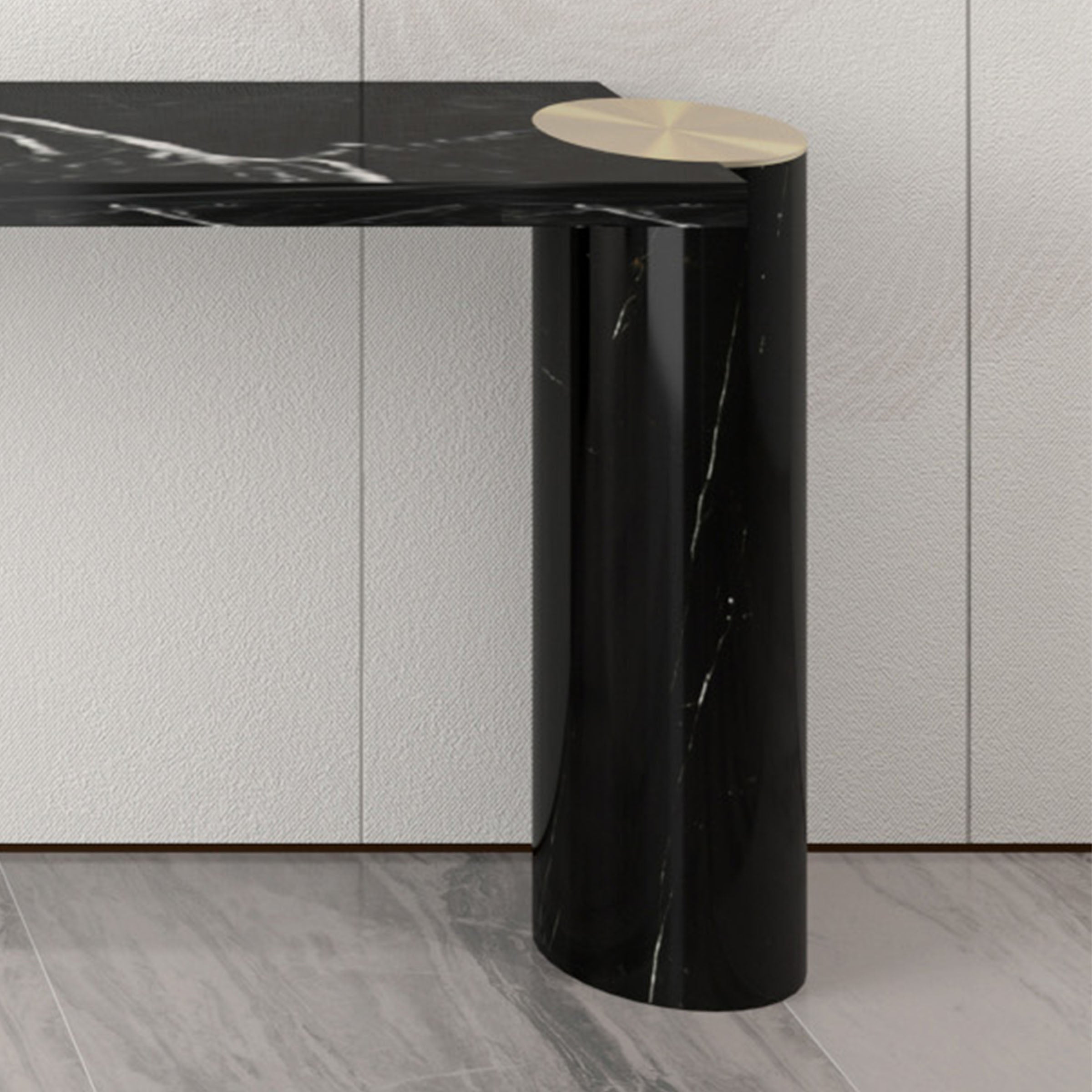 Natural Marble Console 200cm Nero Marquina Stainless Steel Champagne Gold DZ463DTN - Consoles - ebarza Furniture UAE | Shop Modern Furniture in Abu Dhabi & Dubai - مفروشات ايبازرا في الامارات | تسوق اثاث عصري وديكورات مميزة في دبي وابوظبي