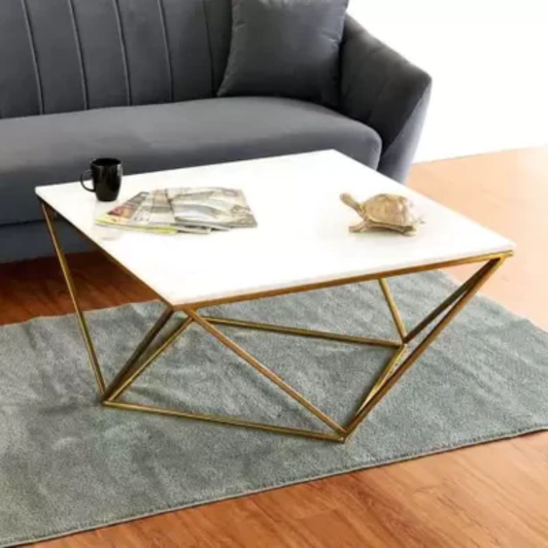 Natural marble and stainless steel coffee table from BEACON, model BP8809B-G, with sleek modern design.