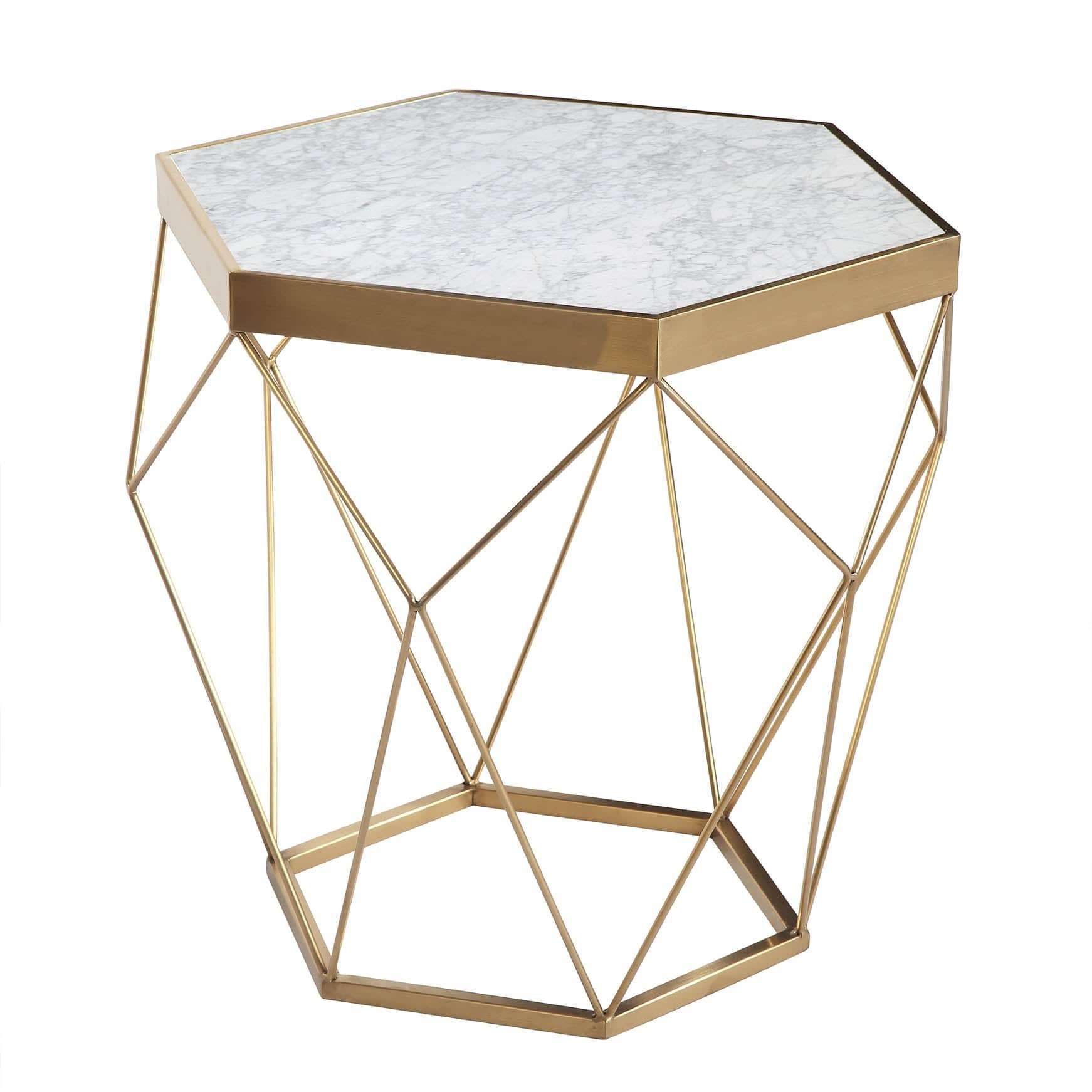 Natural Marble & Stainless Steel Table Bp8811-G-S - Side Tables - ebarza Furniture UAE | Shop Modern Furniture in Abu Dhabi & Dubai - مفروشات ايبازرا في الامارات | تسوق اثاث عصري وديكورات مميزة في دبي وابوظبي