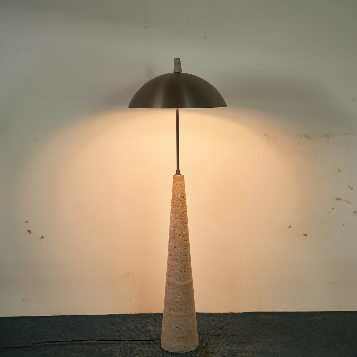 Natural travertine floor lamp by BEACON, JA-015F, featuring a sleek, elegant design with a warm stone finish.