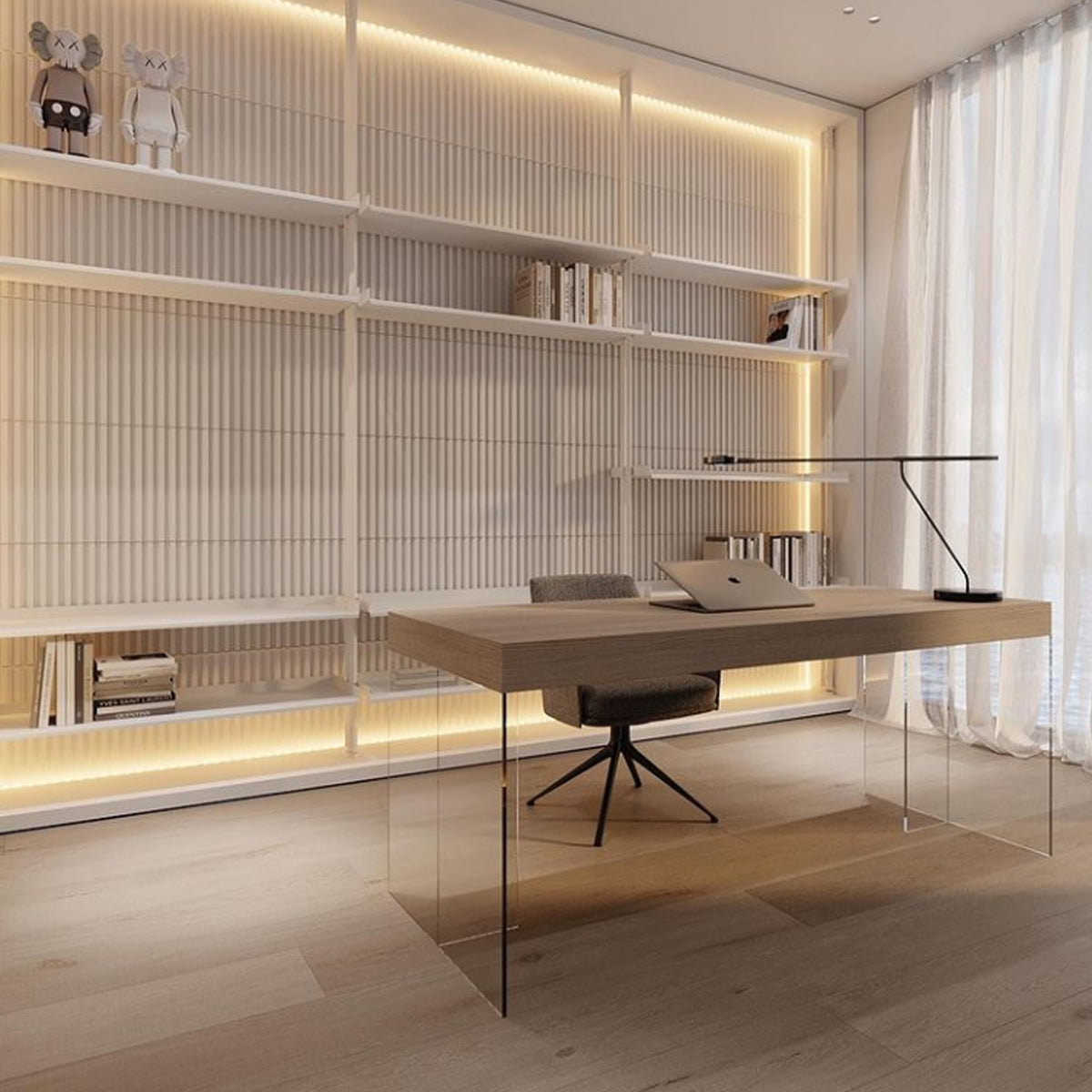 Natural travertine office conference table by BEACON, with sleek rectangular design and polished surface for professional workspace.