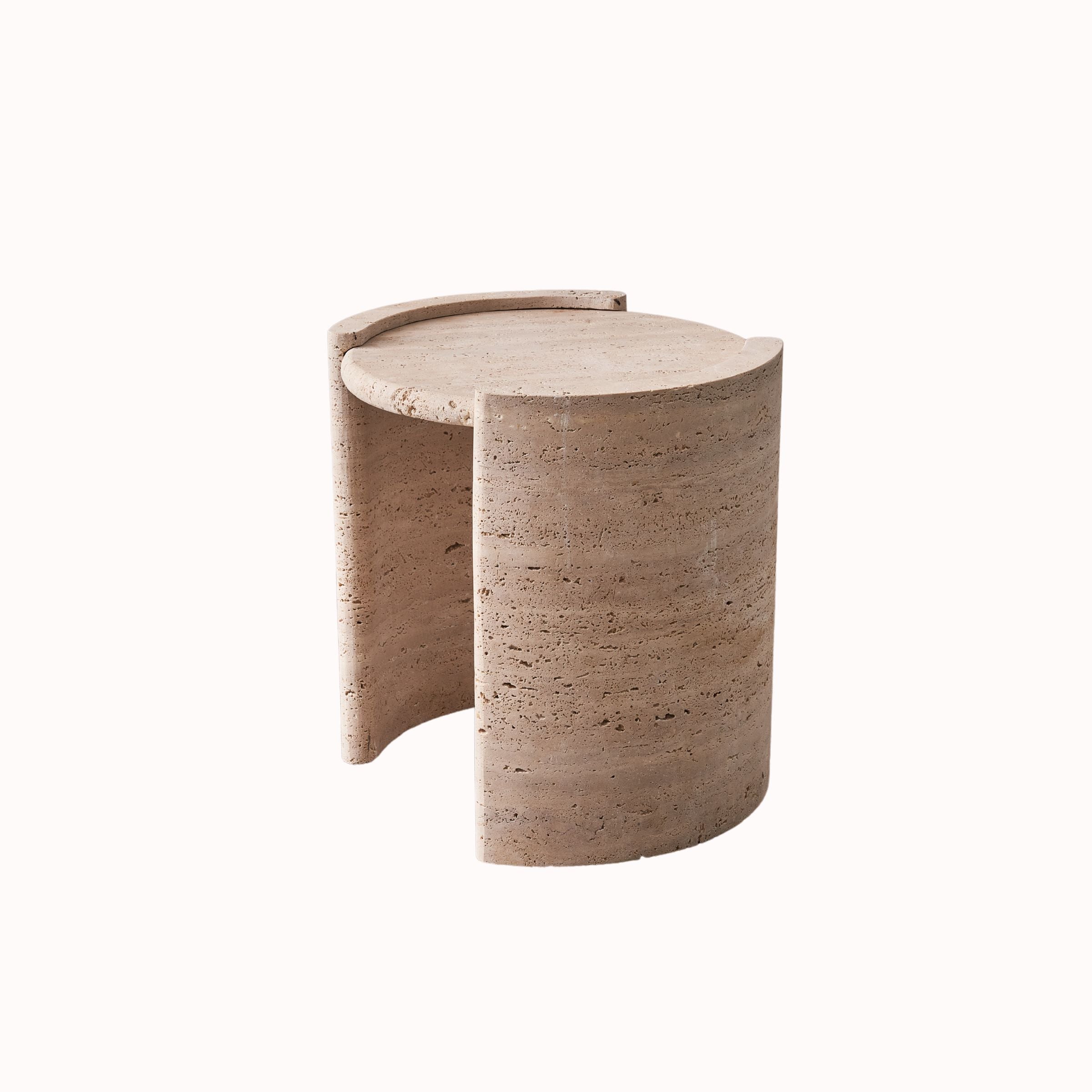 Natural travertine side table from BEACON JIADG, stylish side table with smooth stone surface and modern design.