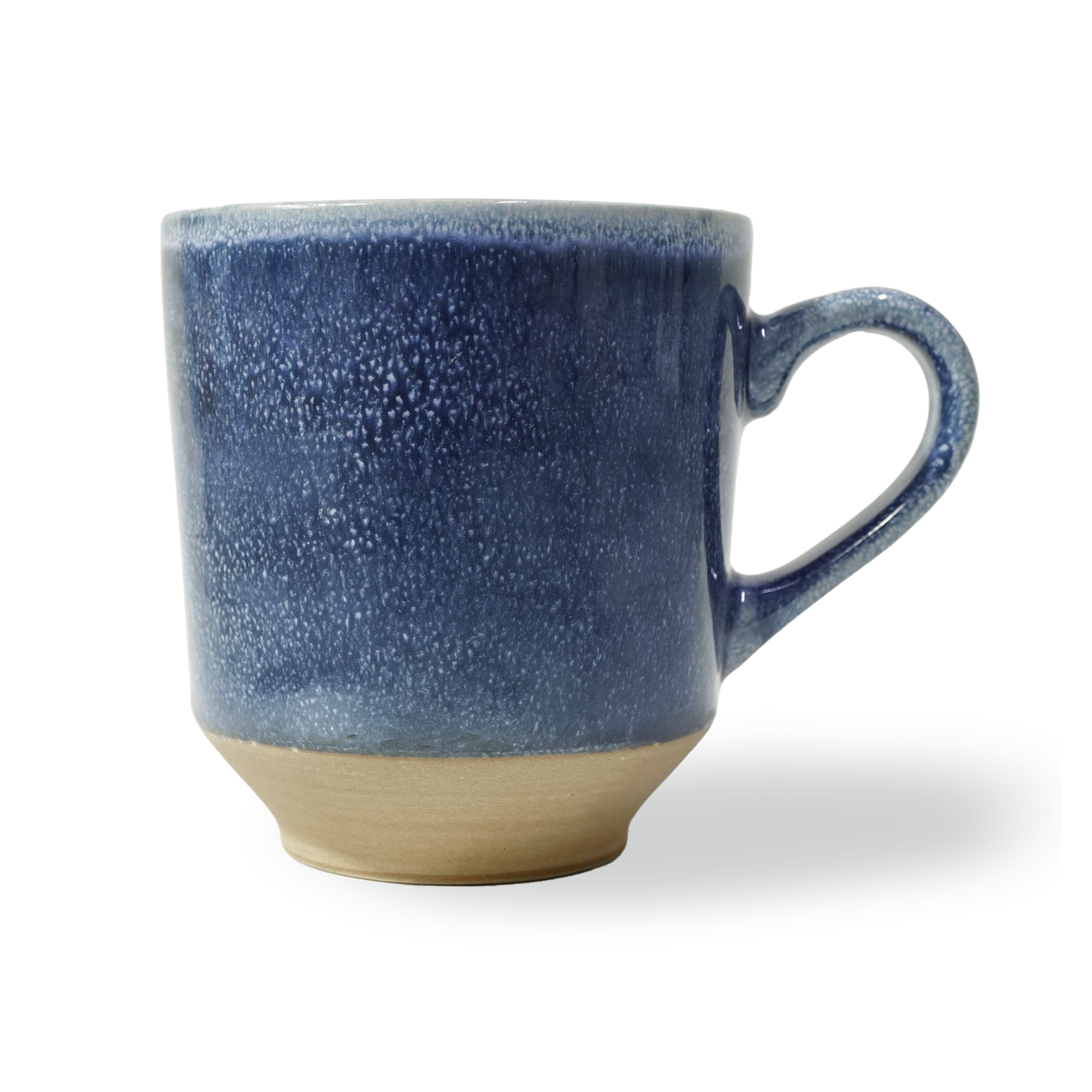 Navy blue ceramic mug with BEACON brand logo, ideal for hot beverages, shown on a plain background.