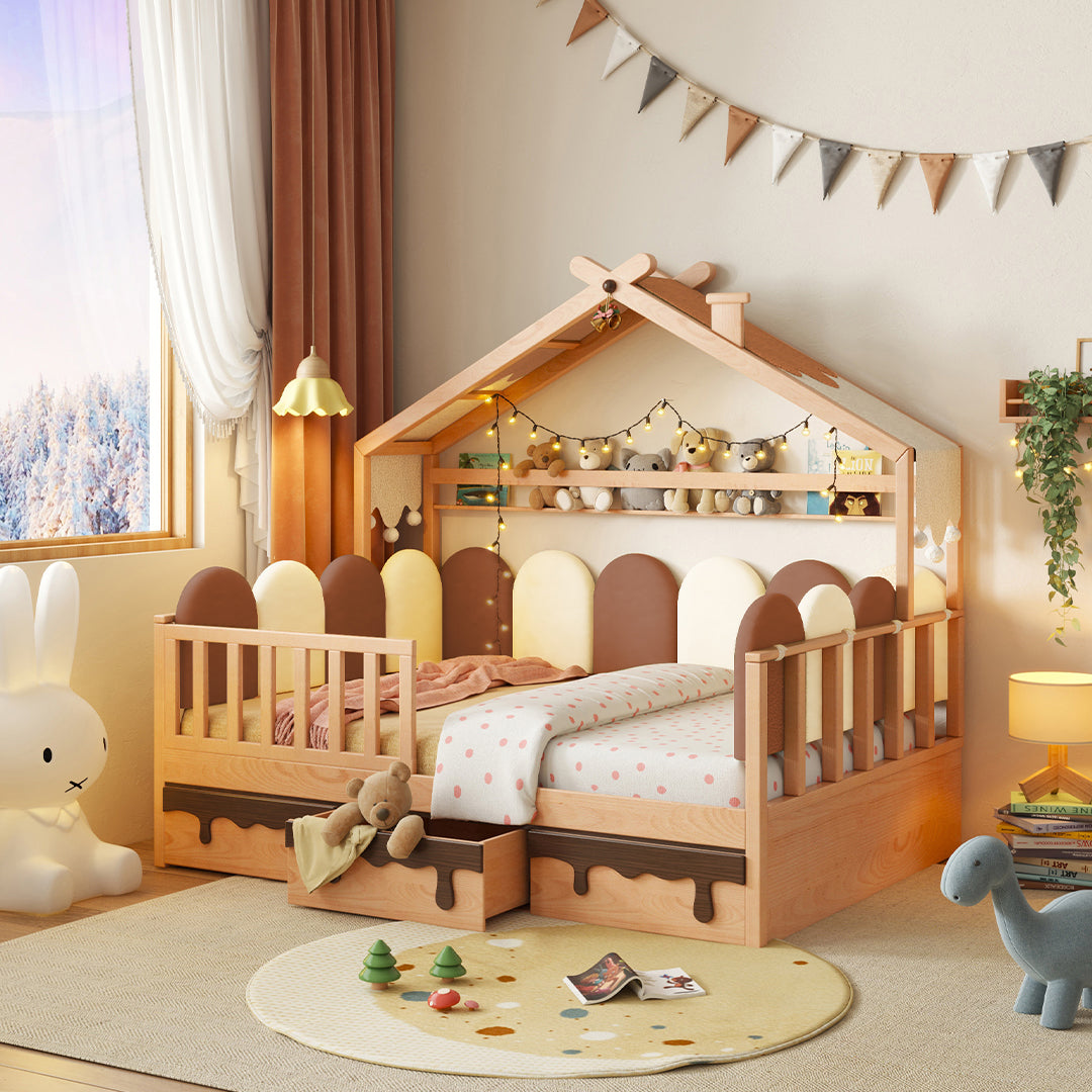 Pre-order 25 Days Delivery Neapolitan Kid Bed With drawers E2221F - Kids Beds - ebarza Furniture UAE | Shop Modern Furniture in Abu Dhabi & Dubai - مفروشات ايبازرا في الامارات | تسوق اثاث عصري وديكورات مميزة في دبي وابوظبي