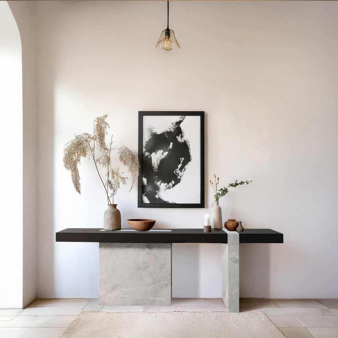New Smoky Base Grey Marble Console JK-W011 - Consoles - ebarza Furniture UAE | Shop Modern Furniture in Abu Dhabi & Dubai - مفروشات ايبازرا في الامارات | تسوق اثاث عصري وديكورات مميزة في دبي وابوظبي