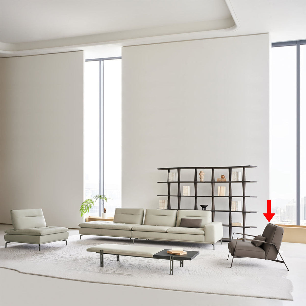 BEACON Nexus Lounge Chair AMF-DY218 armchair with modern design, plush upholstery, and sleek wooden legs.