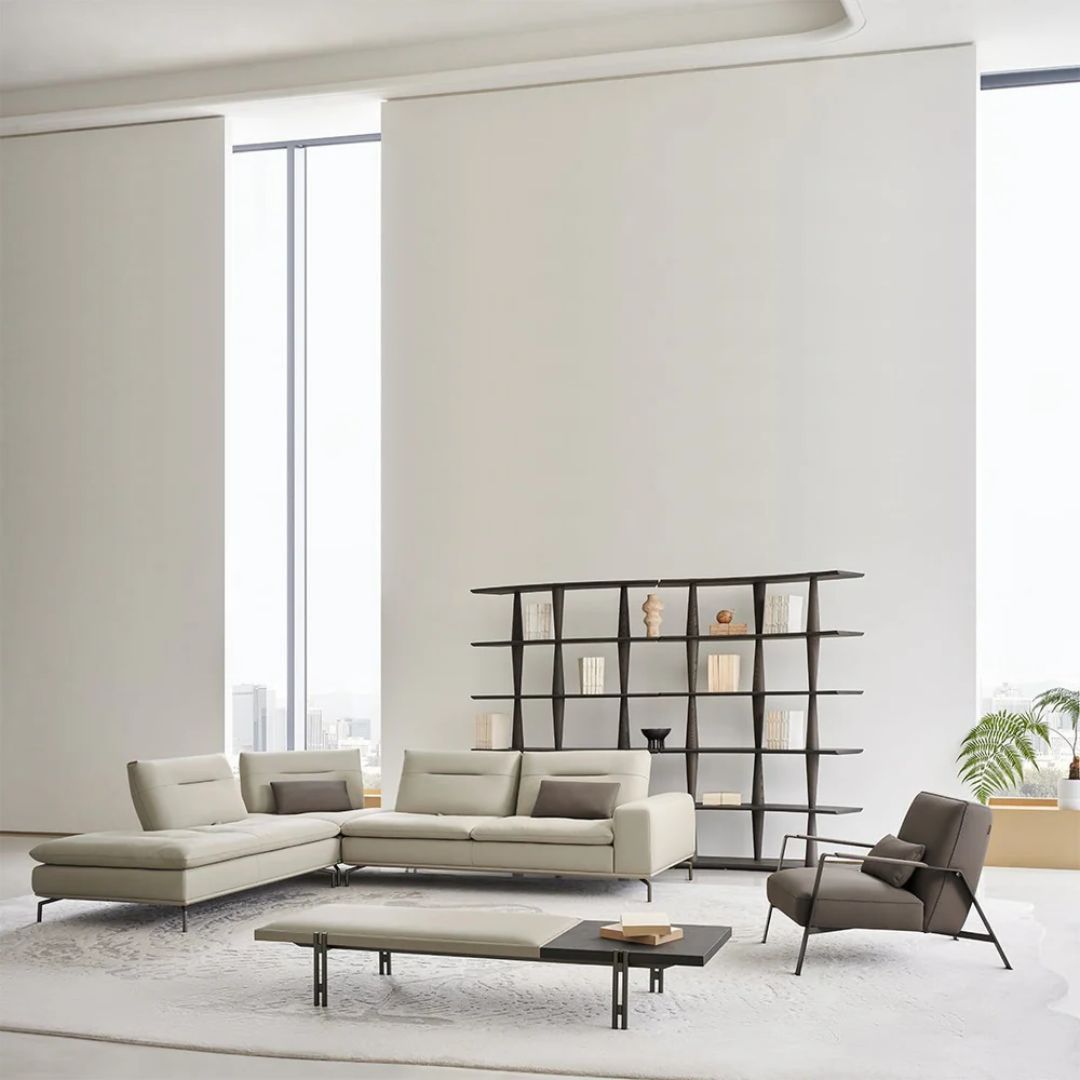 BEACON Nexus Modular Sofa with left relaxed 2-seater, without arm, modern design, upholstered in neutral fabric.