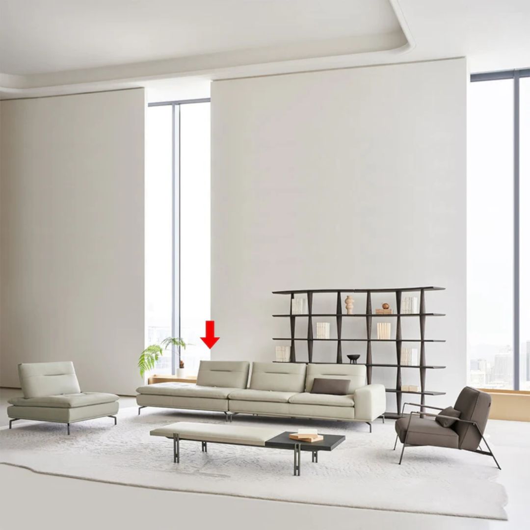 Nexus modular sofa with left relaxed 2-seater, without arm, beige fabric, modern design, by BEACON MEDG.