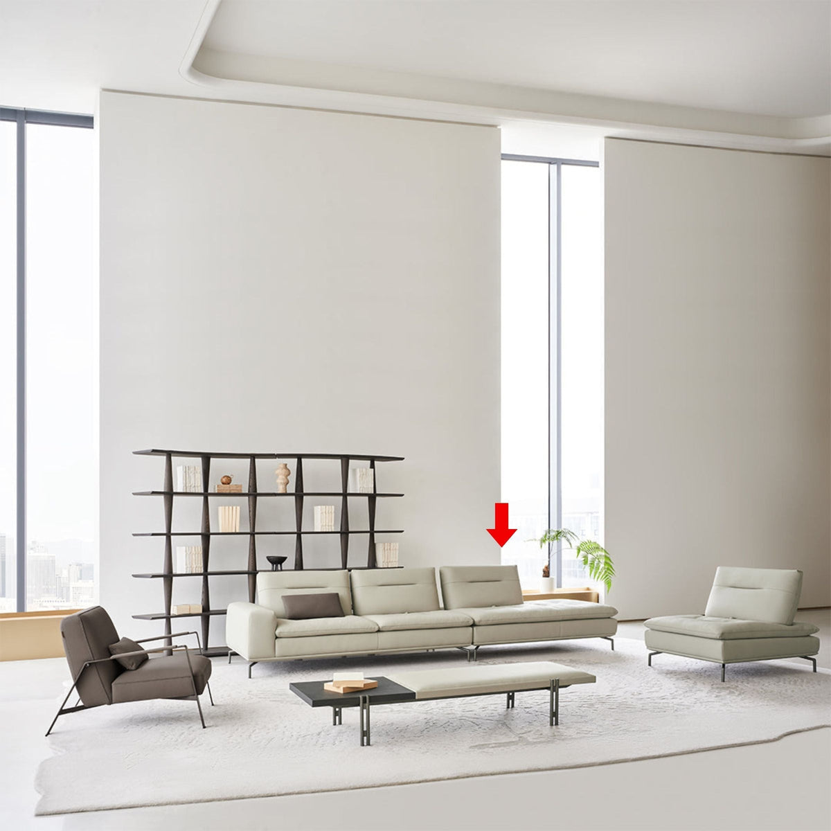 BEACON Nexus modular sofa with right relaxed 2-seater, without arm, modern design, fabric upholstery, in a living room setting.