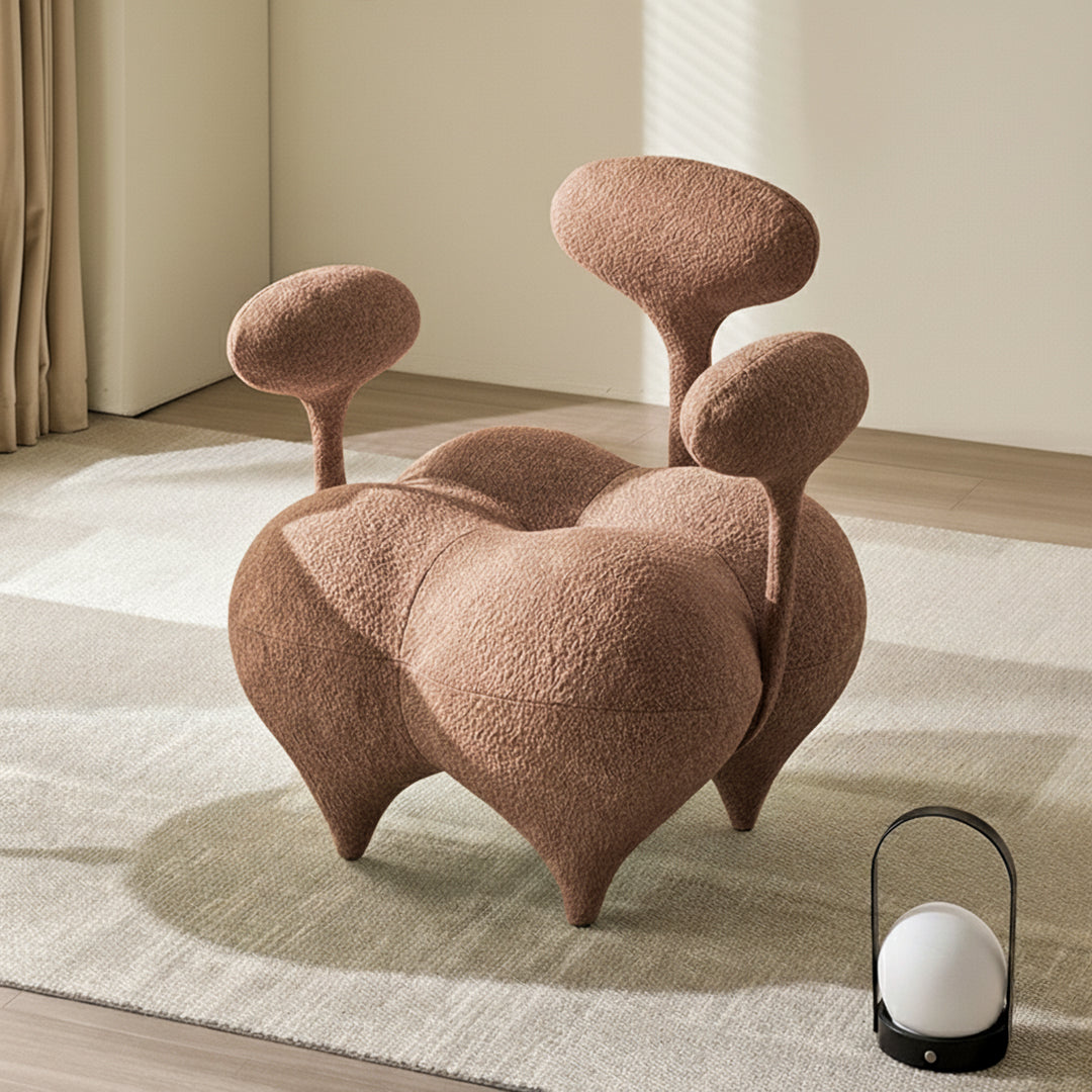 Brown Nodus Lounge Chair PZ-666-L by BEACON, featuring a modern design with plush upholstery and sleek wooden legs.