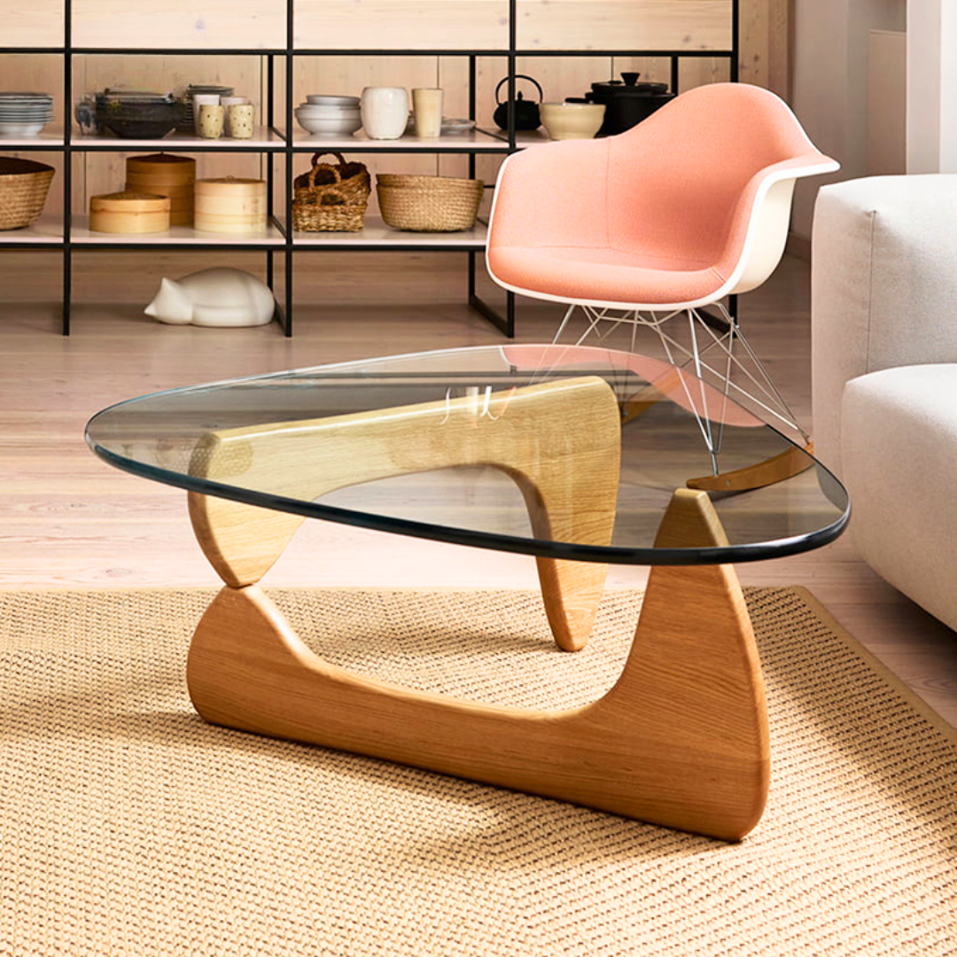 Noguchi Solid Wood Coffee Table With Glass Top Bp8083-N - Coffee Tables - ebarza Furniture UAE | Shop Modern Furniture in Abu Dhabi & Dubai - مفروشات ايبازرا في الامارات | تسوق اثاث عصري وديكورات مميزة في دبي وابوظبي
