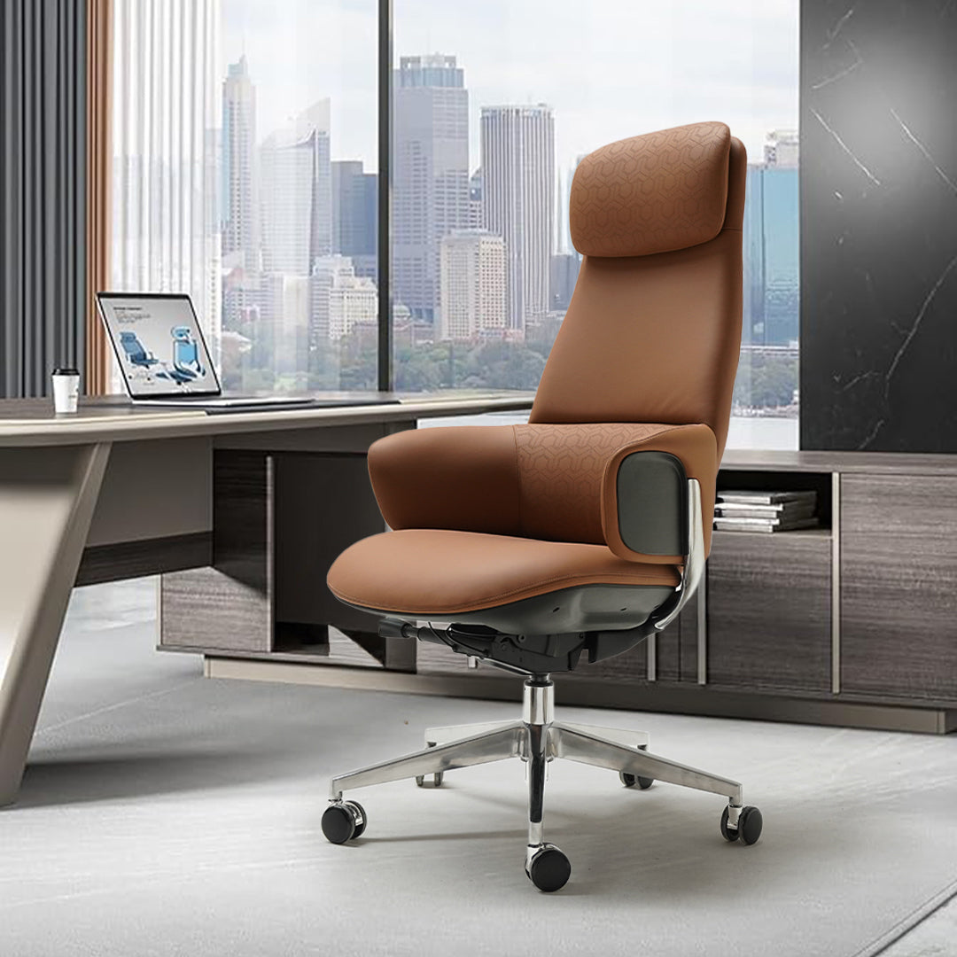 BEACON Norris leather office chair with wheels, ergonomic design, black upholstery, and adjustable height for comfortable workspace.