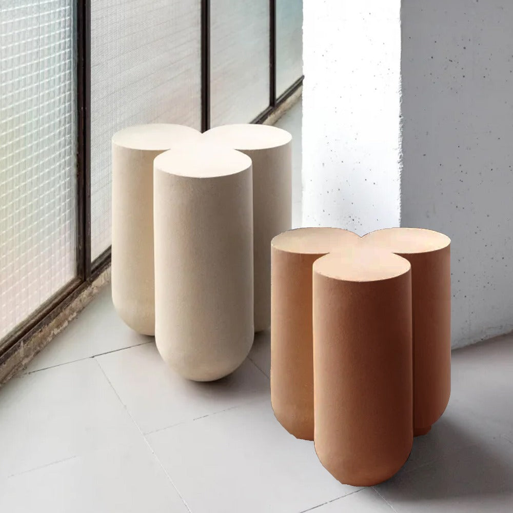 Beige side table with oak wood and bent wood design, modern style, by Beacon, model MLL-CUS21, for living room or bedroom decor.
