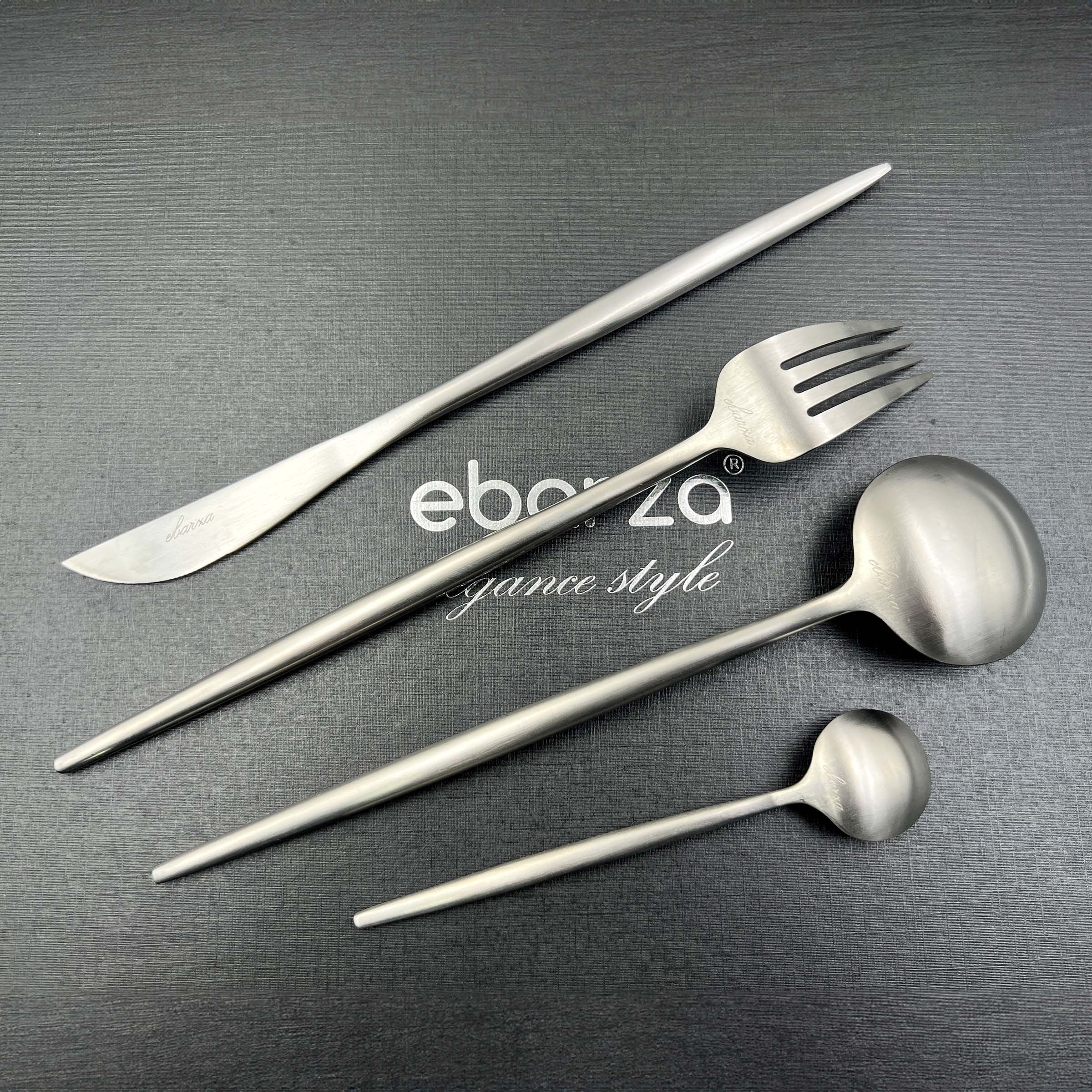 Obsidian Set of 24 pcs Matte Silver Cutlery Set 8048 - Cutlery Sets - ebarza Furniture UAE | Shop Modern Furniture in Abu Dhabi & Dubai - مفروشات ايبازرا في الامارات | تسوق اثاث عصري وديكورات مميزة في دبي وابوظبي