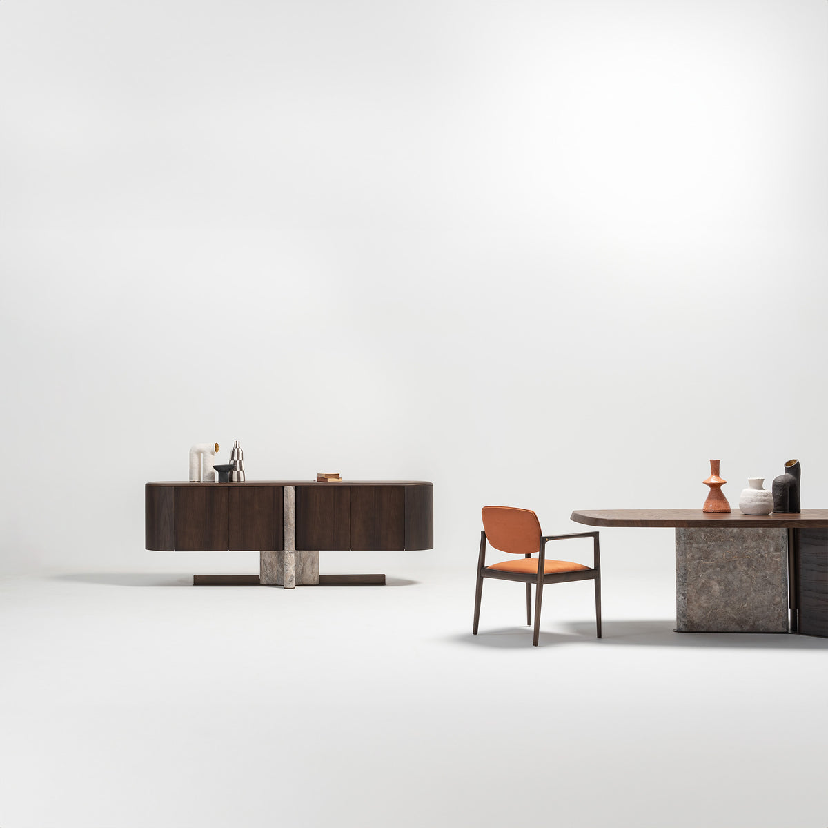 Modern HOMAGE KOLTUK Odeon Console sideboard with sleek design and storage compartments, ideal for living room decor.