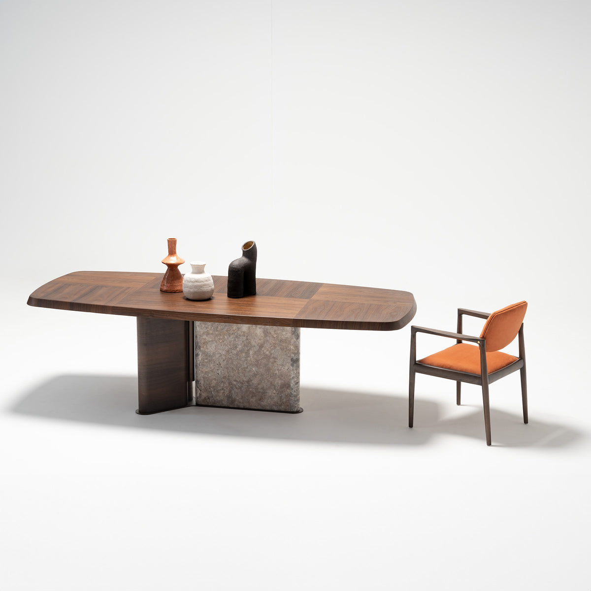 HOMAGE KOLTUK Odeon dining table 2.78 with wooden top and sleek metal legs, perfect for modern dining rooms.