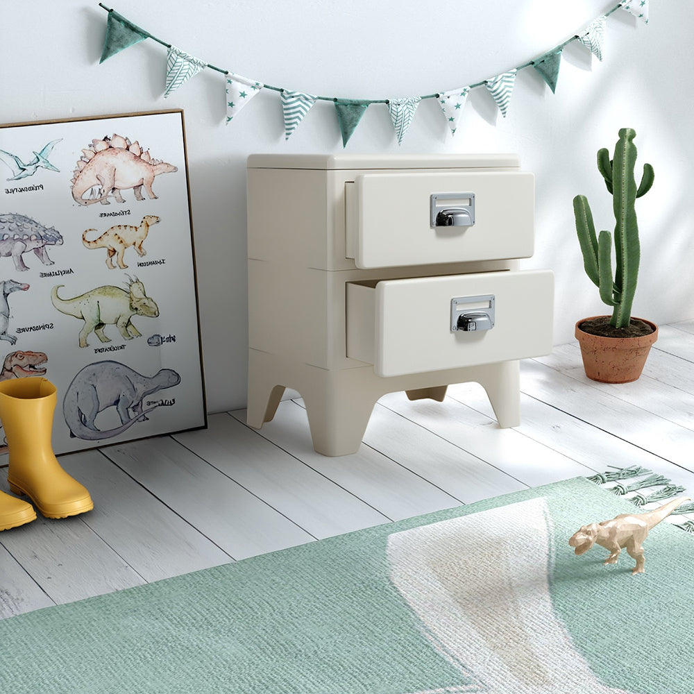 Off White ABS side table by RUDI, compact bedside table with sleek design and modern finish, ideal for bedroom or living space.