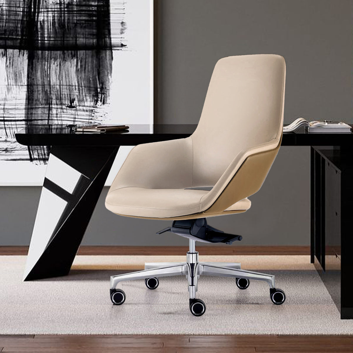 BEACON M15M office chair with wheels, ergonomic design, adjustable height, black upholstery, suitable for home or office use.