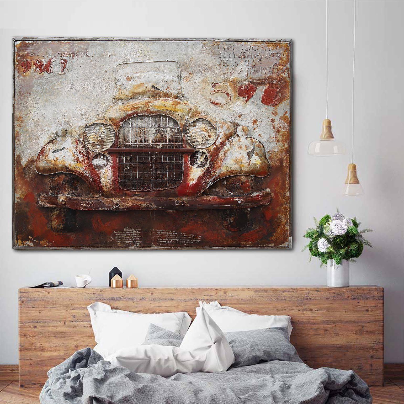 Old Car Handcrafted Metal Art Painting 120X90 Cm Soap015 - Paintings - ebarza Furniture UAE | Shop Modern Furniture in Abu Dhabi & Dubai - مفروشات ايبازرا في الامارات | تسوق اثاث عصري وديكورات مميزة في دبي وابوظبي
