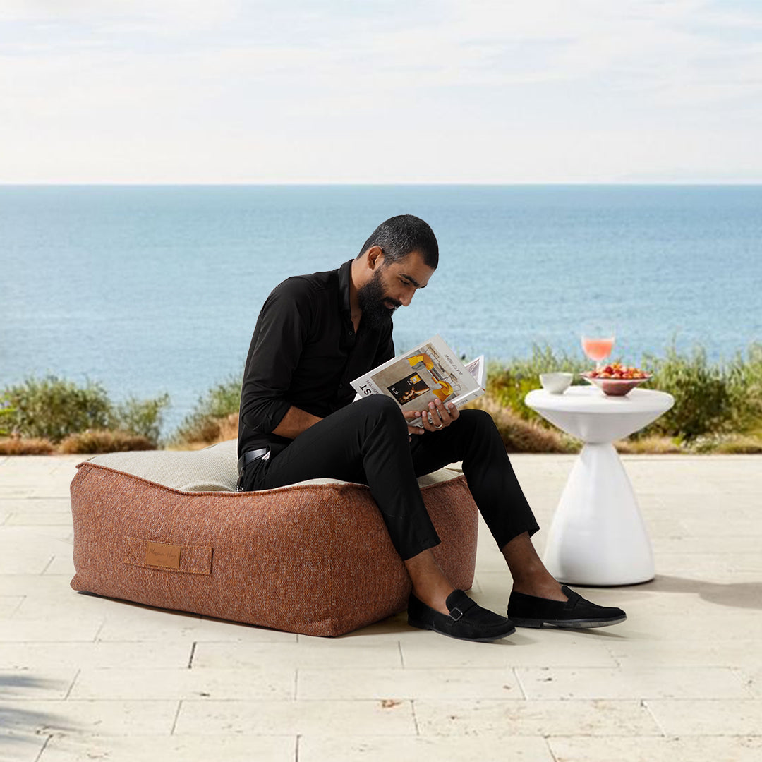 BEACON Olefin Pouf 552/545-BB, soft textured fabric, cube-shaped seating with plush cushion in neutral tones