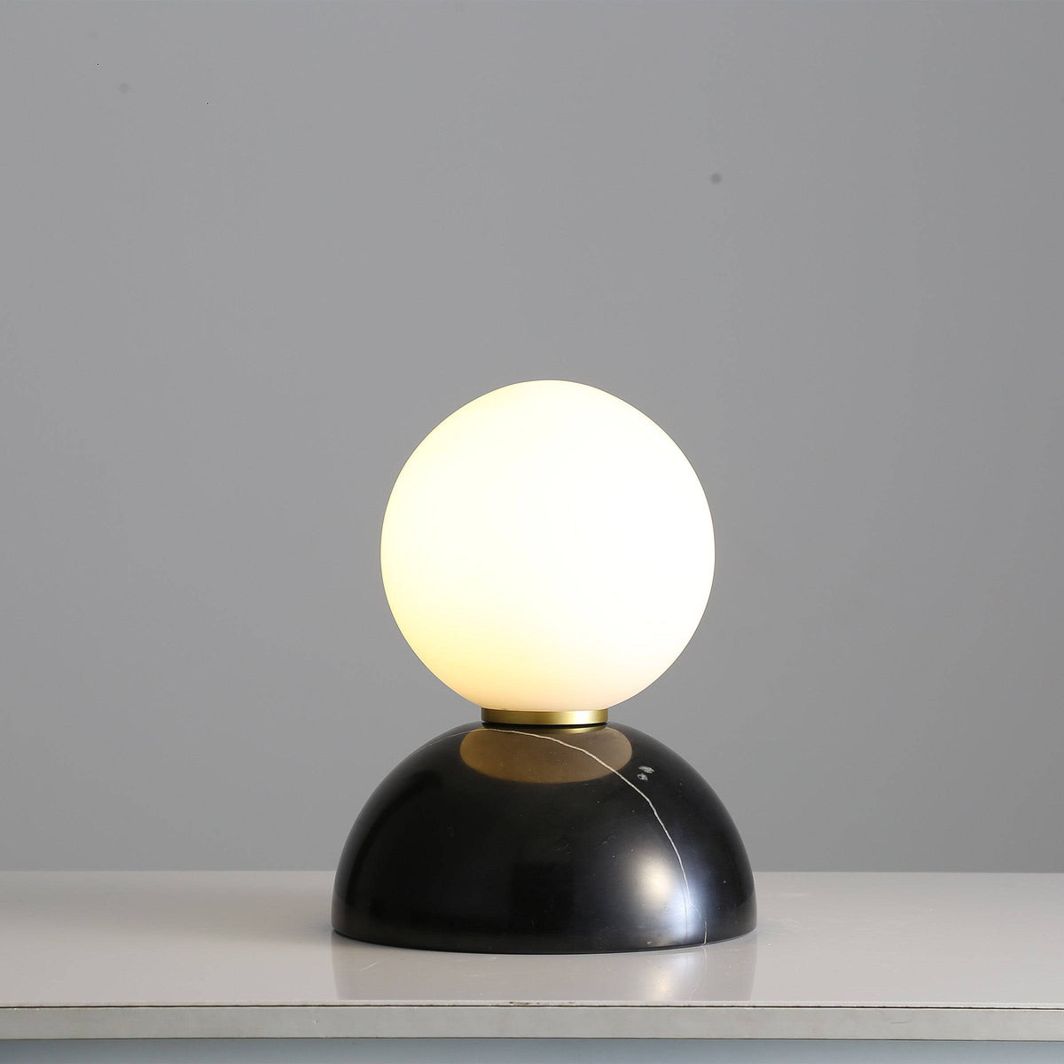 BEACON desk lamp with opal glass shade and black marble base, modern table lamp for stylish lighting.