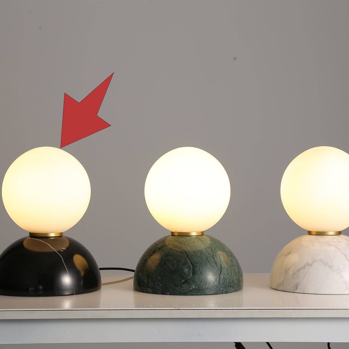 BEACON opal glass shade table lamp with black marble base, modern desk or table lighting, 8709T-Bk model
