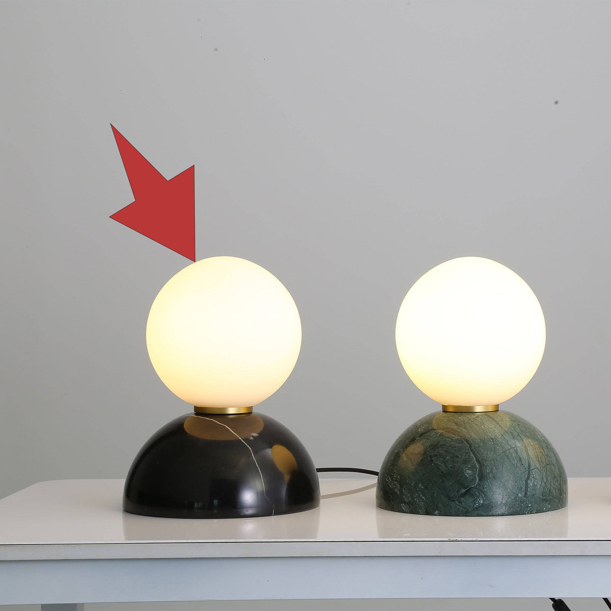 BEACON desk lamp with opal glass shade and black marble base, modern table lamp for home or office decor