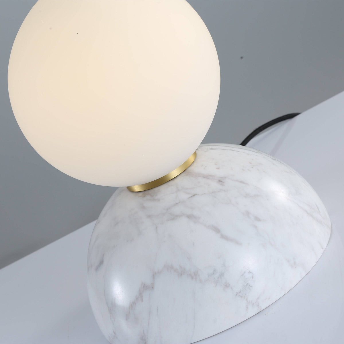 Beacon Civil opal glass shade table lamp with white marble base, stylish desk lighting for modern or classic decor.
