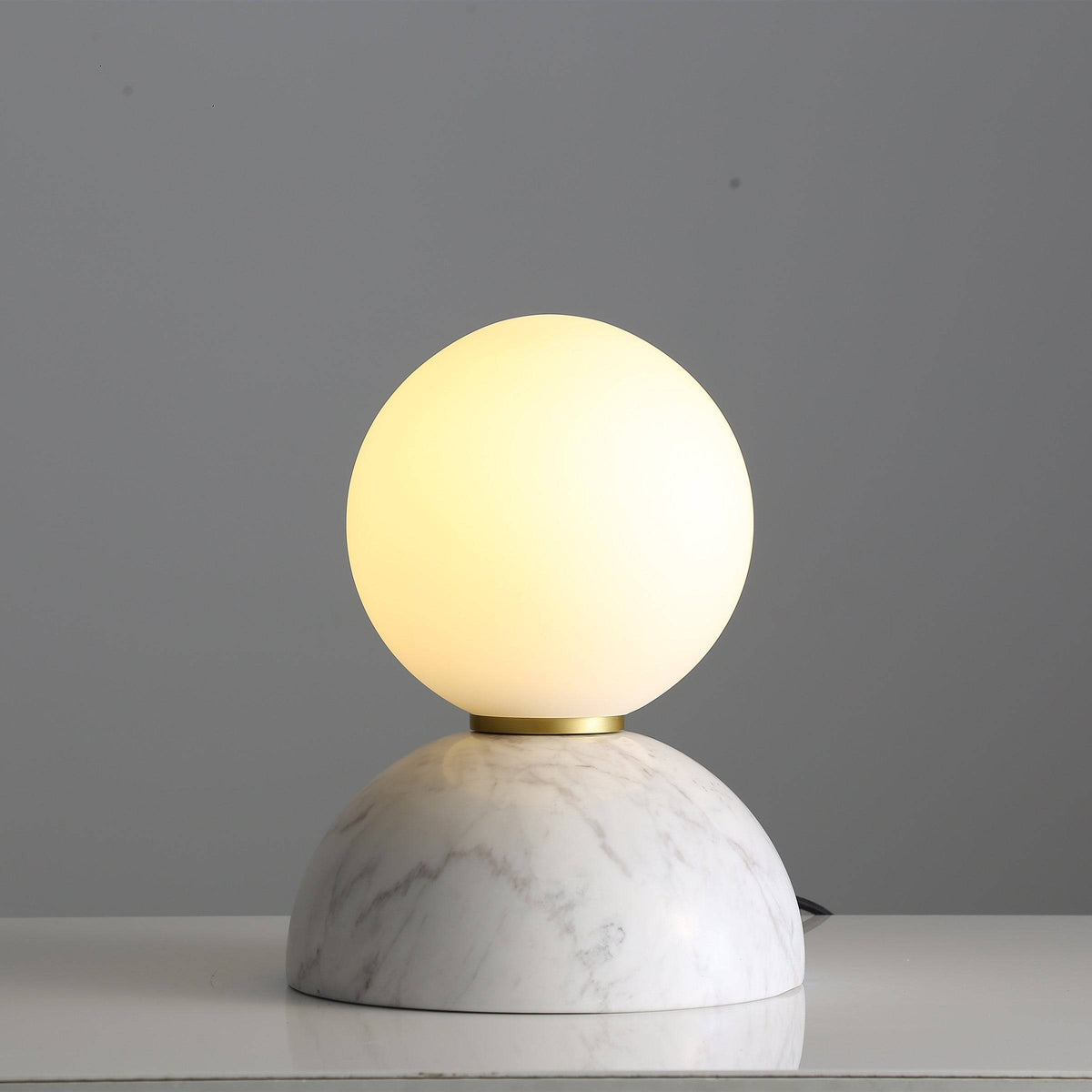 Beacon Civil opal glass shade table lamp with white marble base, stylish desk lamp for modern interior decor.