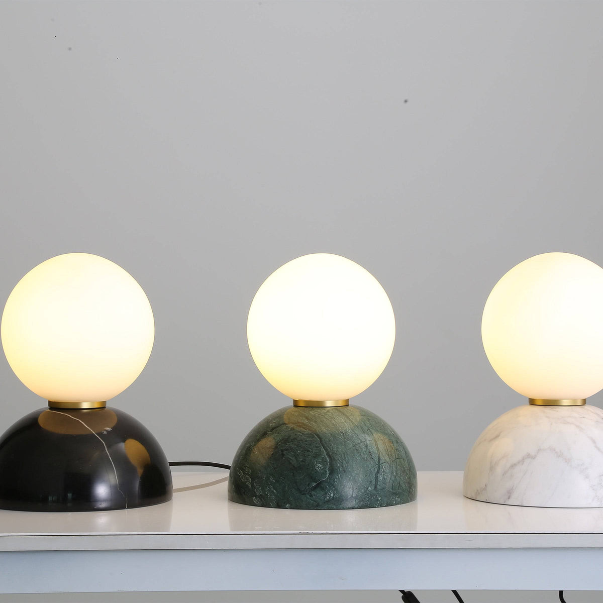 Beacon Civil Opal Glass Shade Table Lamp with White Marble Base, desk or table lamp for modern decor.