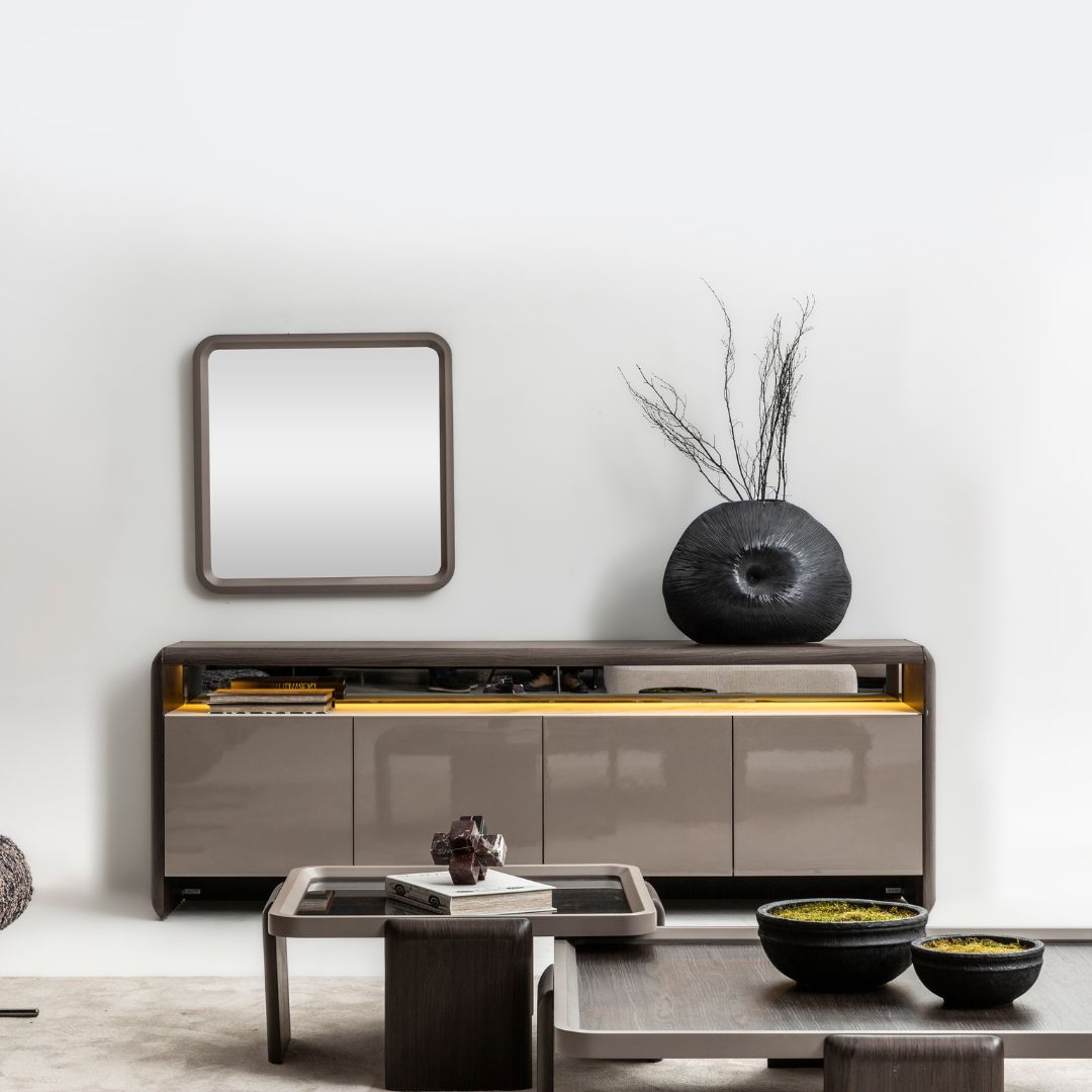 Modern MESSONI Orca sideboard or console with sleek design, featuring multiple storage compartments and a smooth finish.
