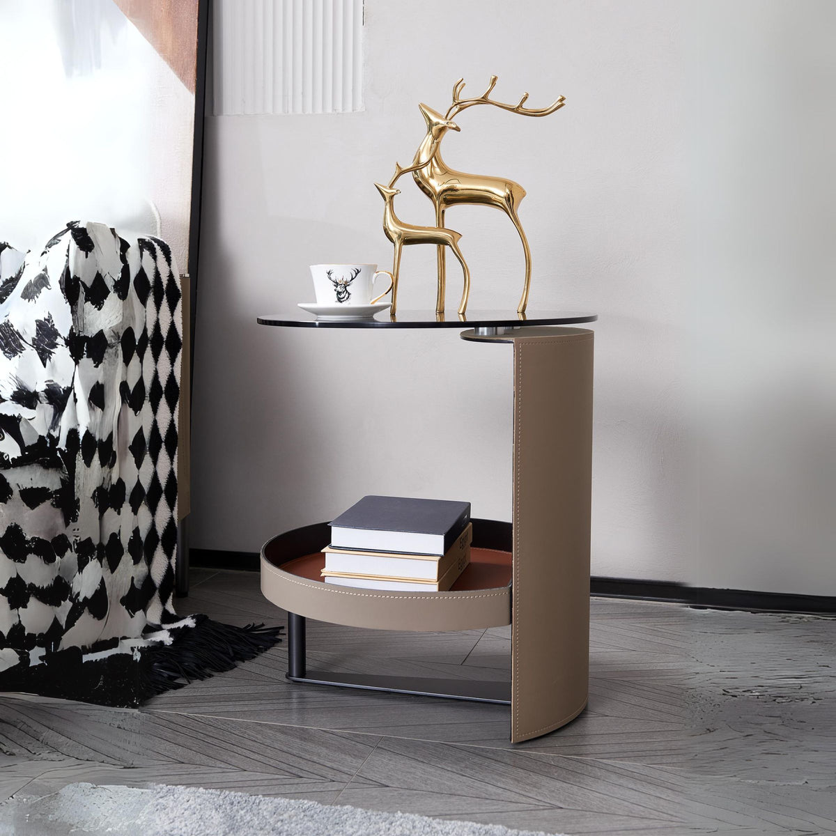 Organic round side table by BEACON with smooth wooden surface and sturdy legs, perfect for living room or bedroom decor.