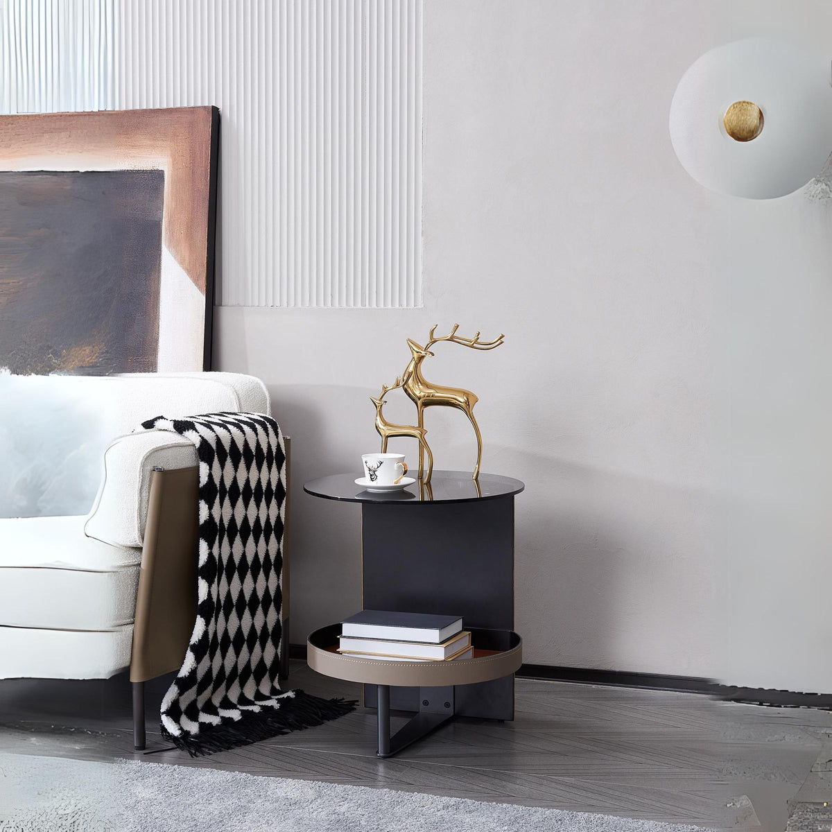 Organic round side table by BEACON featuring a smooth wooden surface and sleek design for modern living spaces.