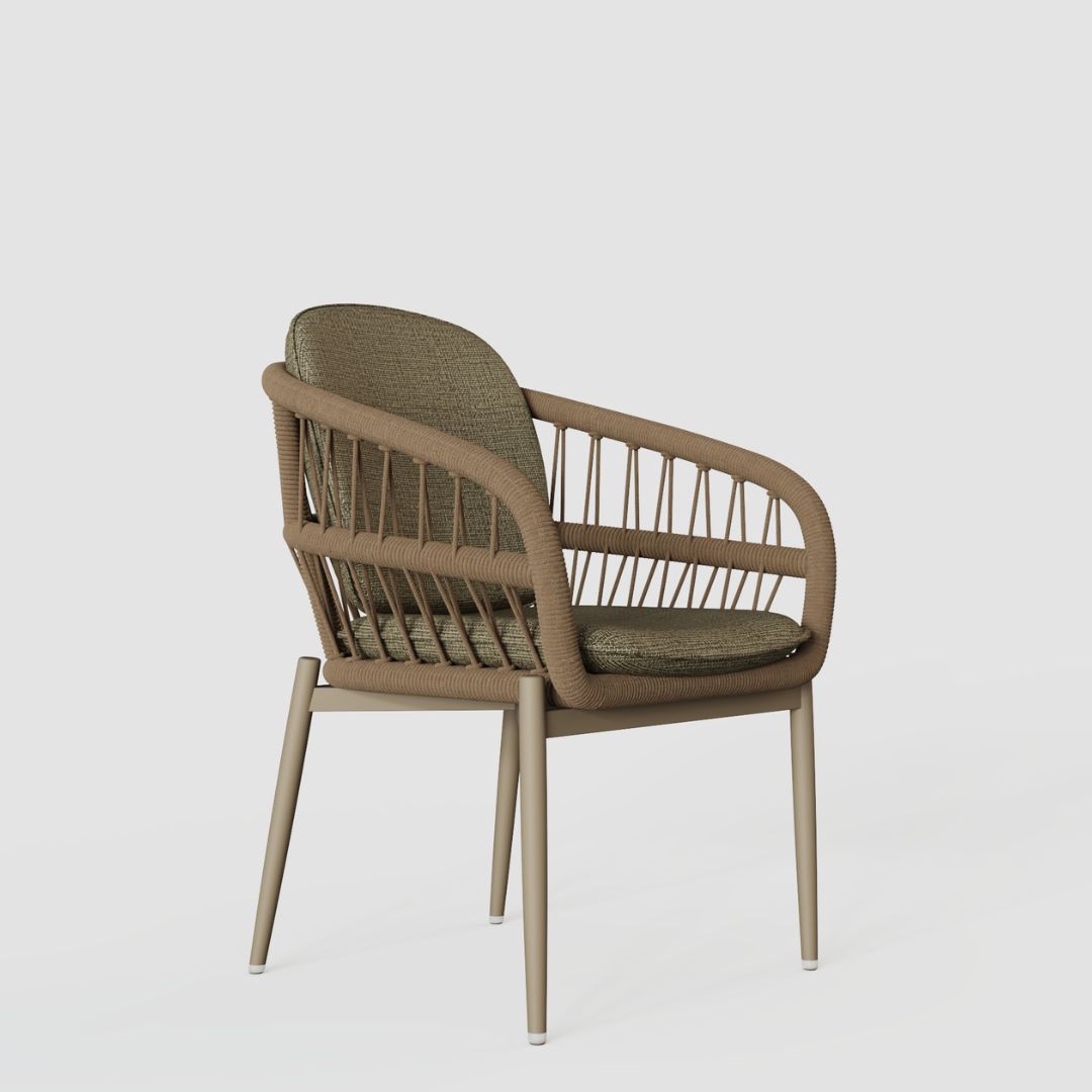 Outdoor BEACON outdoor dining chair BP4039 with a metal frame and cushioned seat, ideal for patio or garden dining.
