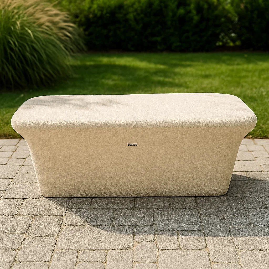 Beige outdoor/indoor bench XK-8172B by BEACON, featuring a sturdy wooden seat and metal legs for versatile use.