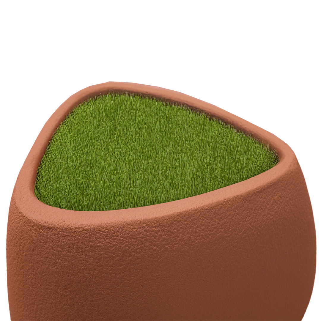 Set of three clay-colored fiberglass concrete planter boxes for outdoor and indoor use, designed by BEACON.