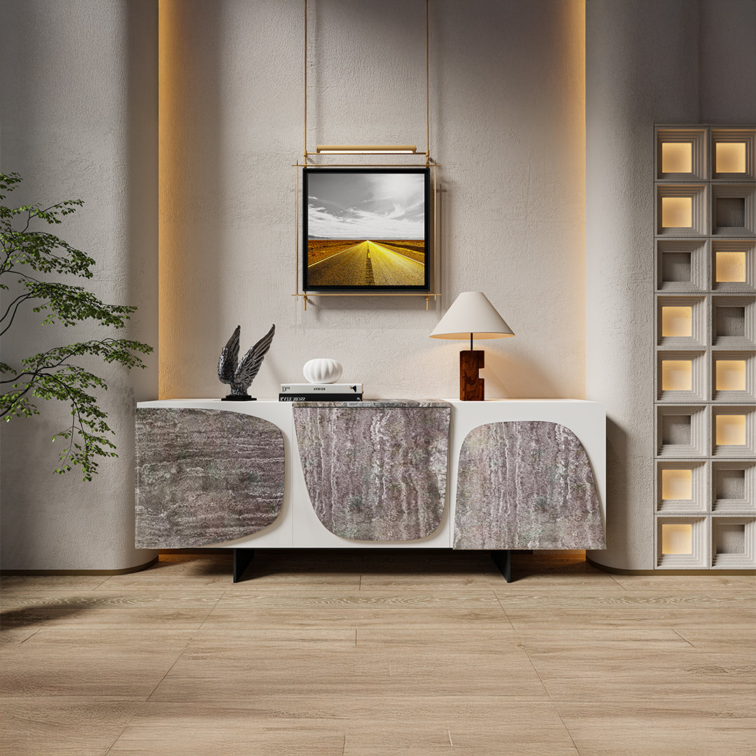 A2STONE Panorama 200cm Travertine Sideboard with sleek design, showcasing natural stone finish and modern style.