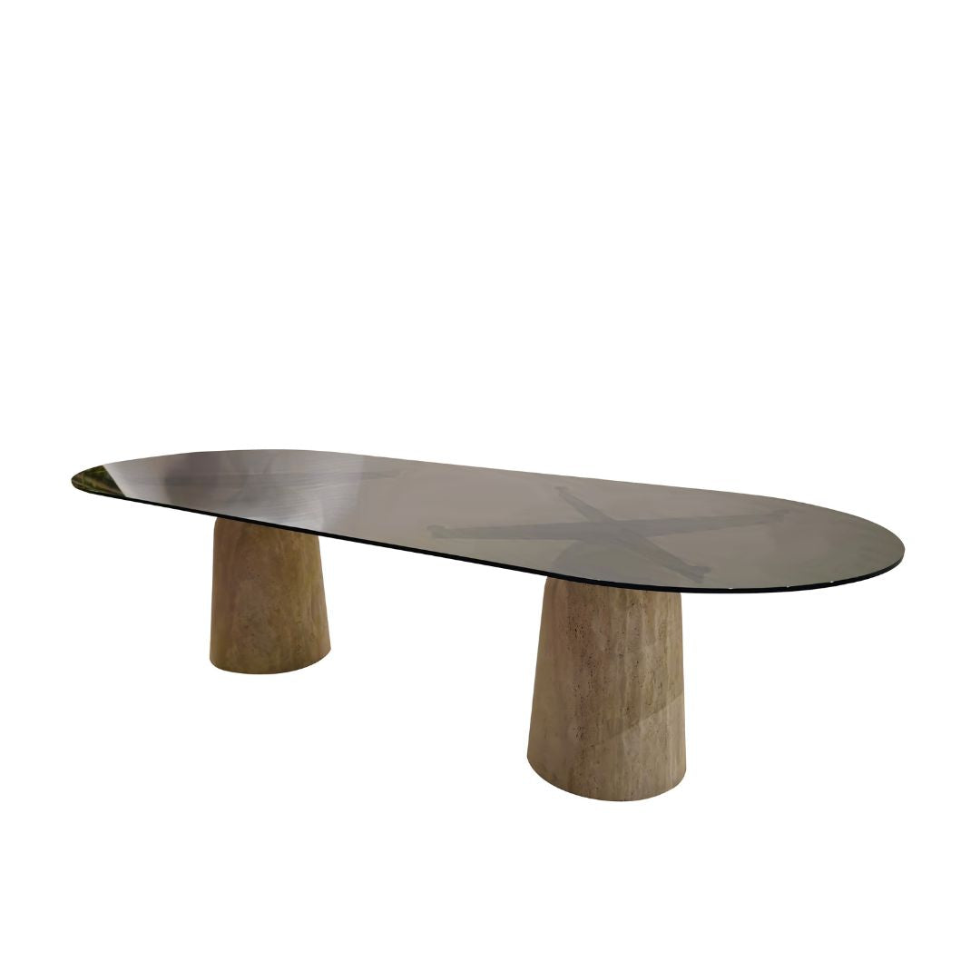 Panorama Glass/Travertine 300cm Dining table - EB11DT - Dining Tables - ebarza Furniture UAE | Shop Modern Furniture in Abu Dhabi & Dubai - مفروشات ايبازرا في الامارات | تسوق اثاث عصري وديكورات مميزة في دبي وابوظبي