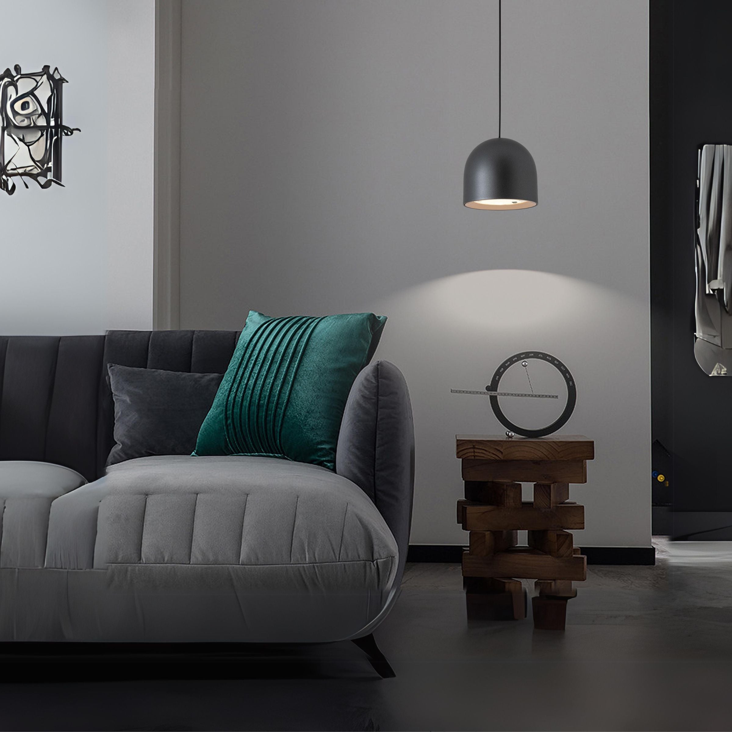 Black BEACON YND-27B pendant lamp with sleek design, part of smart track lighting system, mounted on ceiling with adjustable track.