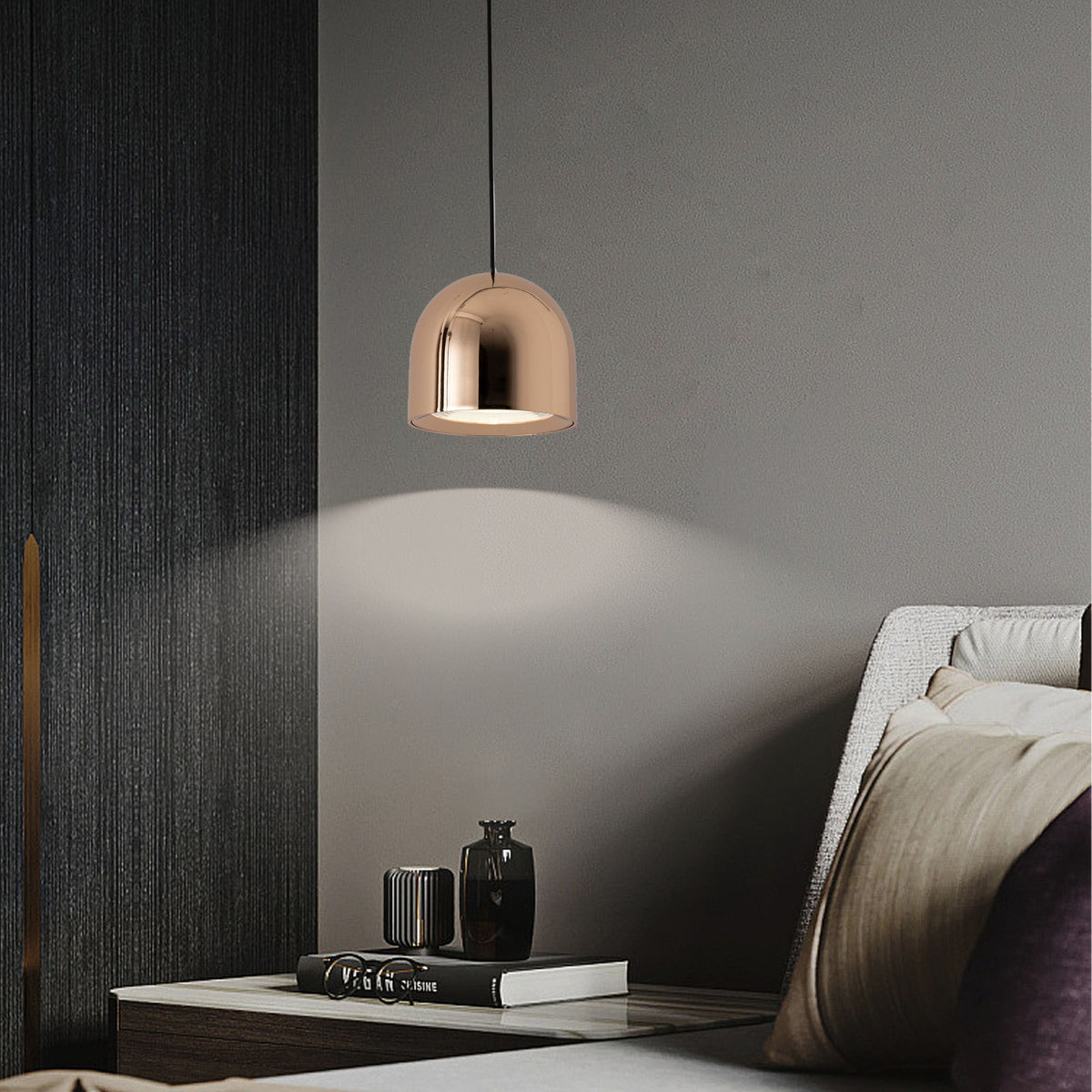 Gold pendant lamp from BEACON YND-27G smart track lighting with sleek, modern design and adjustable hanging length.