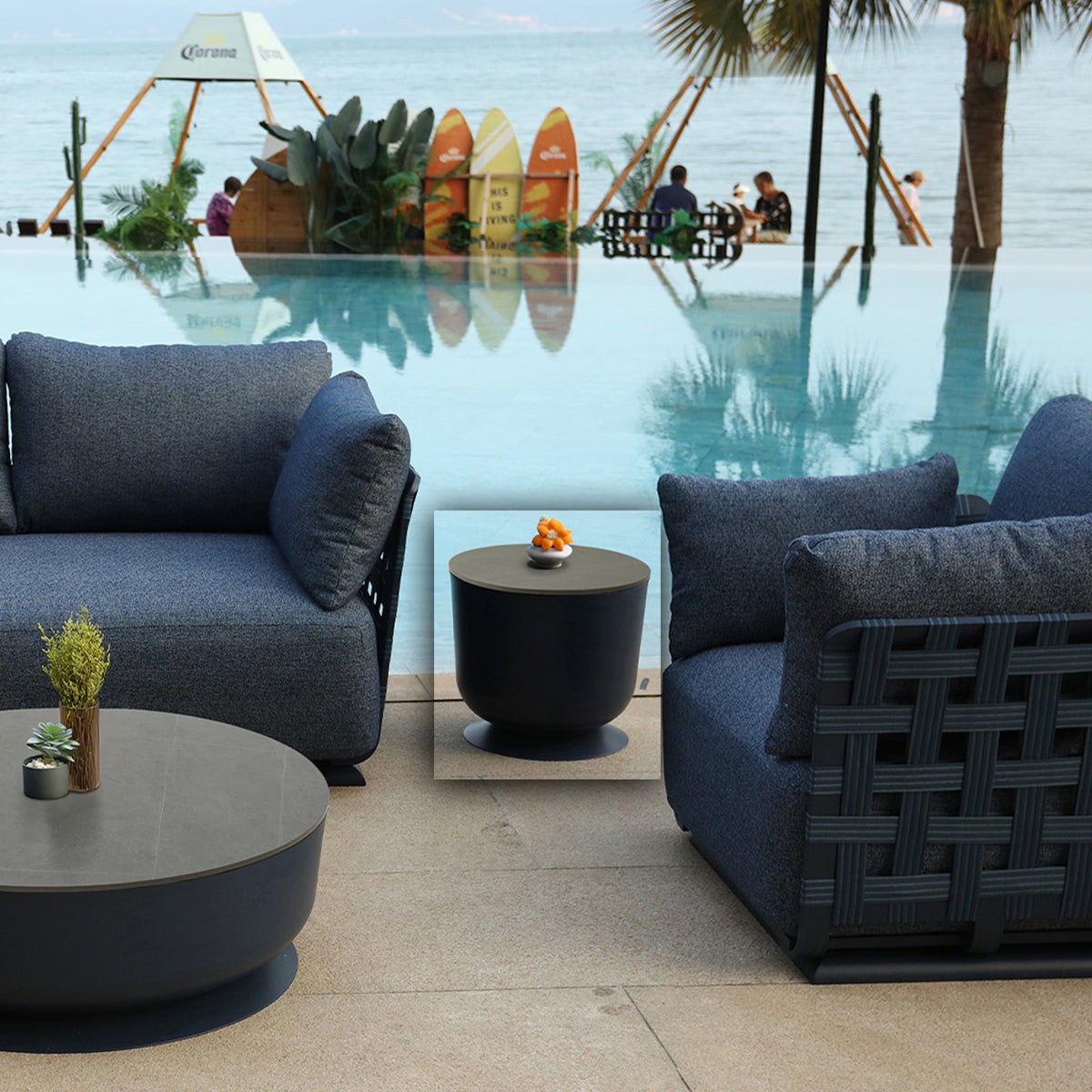 BEACON Penguin Outdoor Side Table MYX-CT00S with penguin design, sturdy outdoor table for patio or garden use.