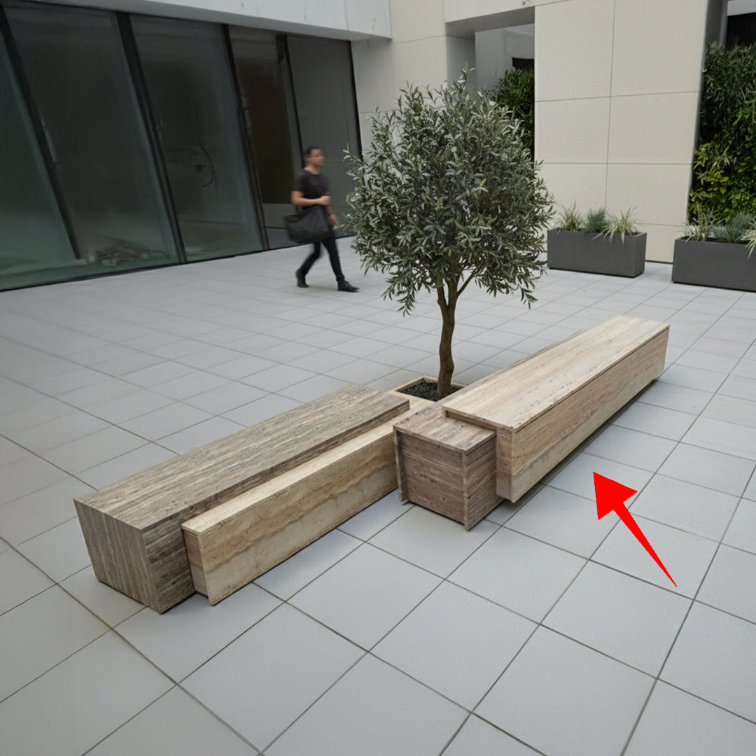 A2STONE Petra Travertine Bench and Side Table with sleek rectangular design and natural stone finish.