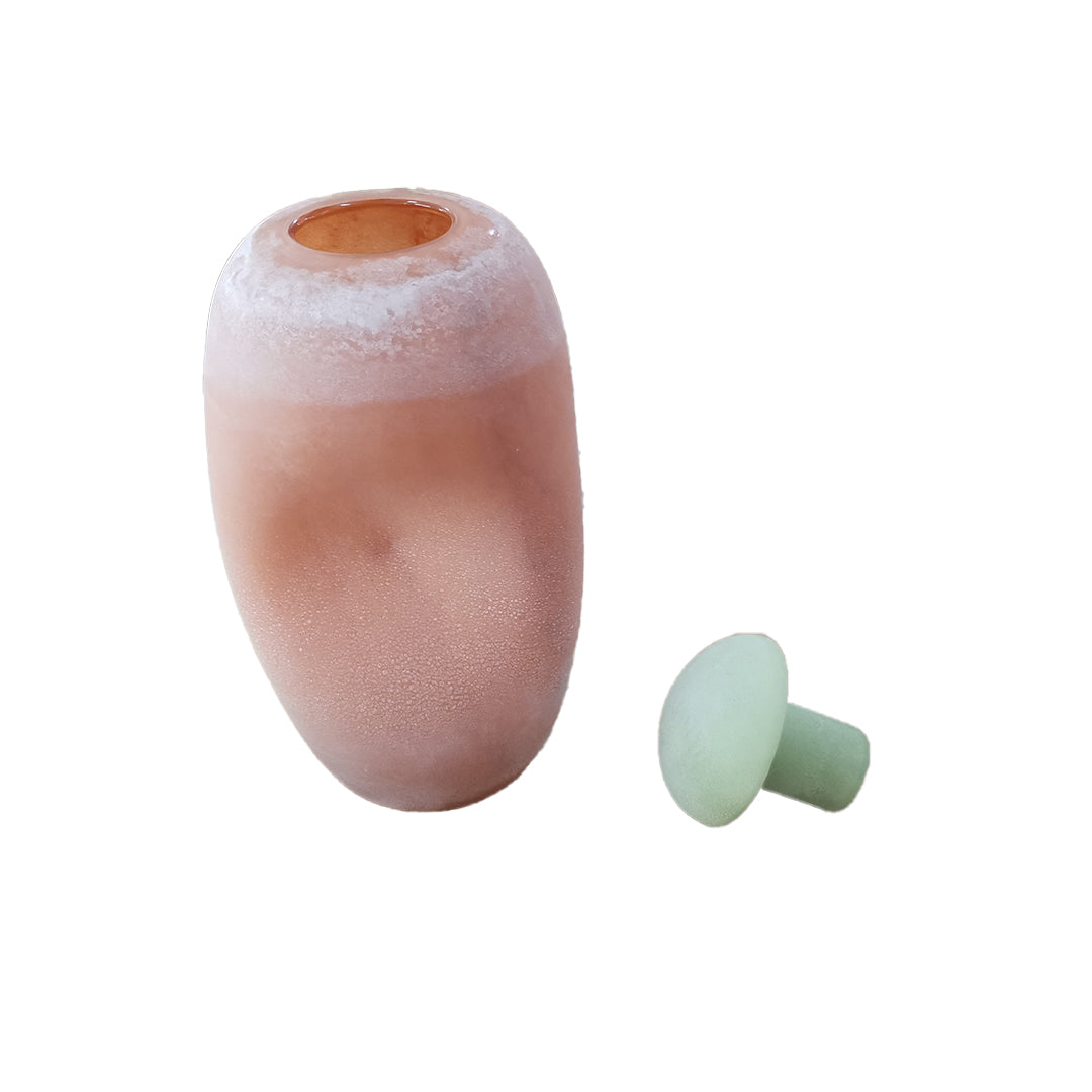 Pink and green tall glass vase with a smooth, rounded shape from BEACON, perfect for floral arrangements.
