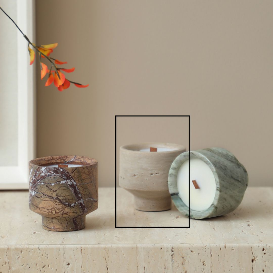 Natural stone candle cup by BEACON, designed for candles, with smooth surface and rustic finish.