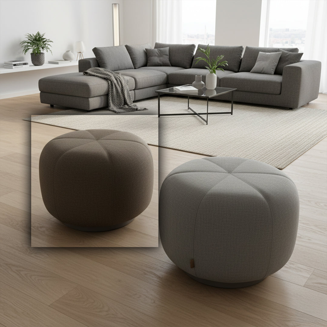 BEACON pouf HJD-5228/1 BR, soft fabric beige pouf for living room or bedroom seating, modern and versatile design