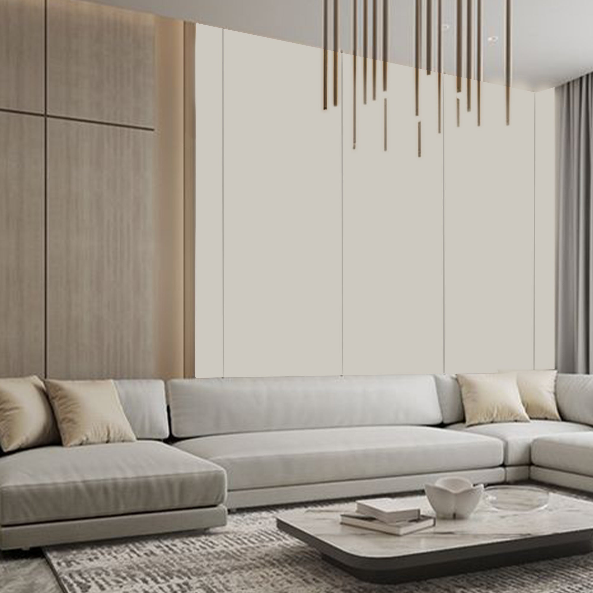 POWDER COATING MDF Wall Panel - DOUBLE-SIDED BEVEL 45° (122x280x1.8cm,E0, 830 kg/m3,PROTECTIVE FILM) JD80022(Light Beige) WQ - Wall Panels - ebarza Furniture UAE | Shop Modern Furniture in Abu Dhabi & Dubai - مفروشات ايبازرا في الامارات | تسوق اثاث عصري وديكورات مميزة في دبي وابوظبي