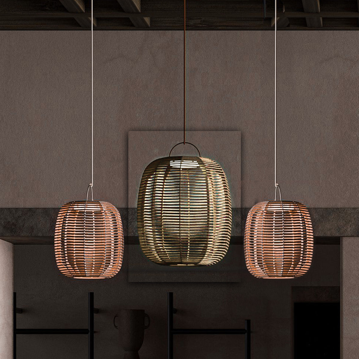 Outdoor solar lamp with beige rope, 39x60cm, from BEACON Smart Outdoors collection, designed for garden or patio decor.