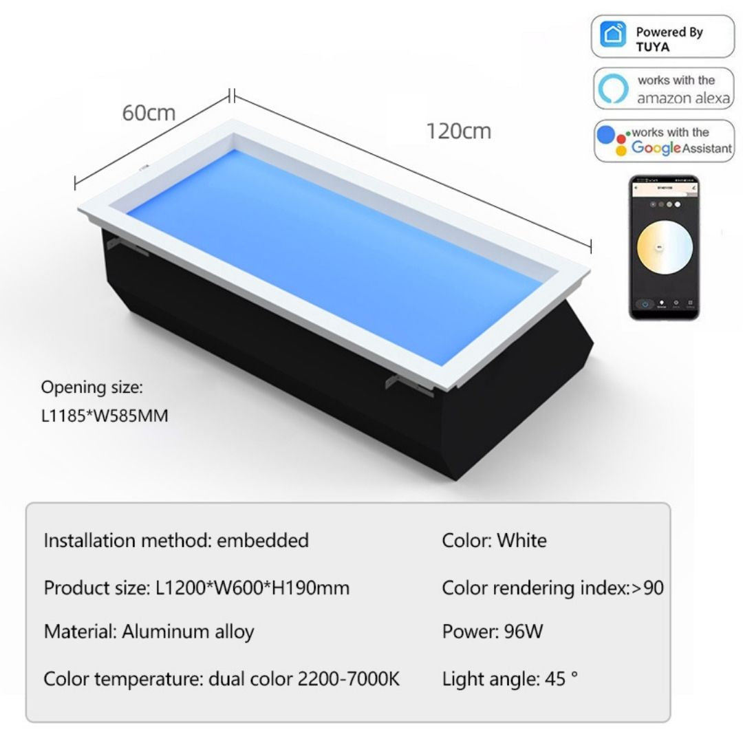 BEACON MUSKDG artificial skylights LED panel ceiling lamp with natural sunlight simulation and UAE timing sync feature.