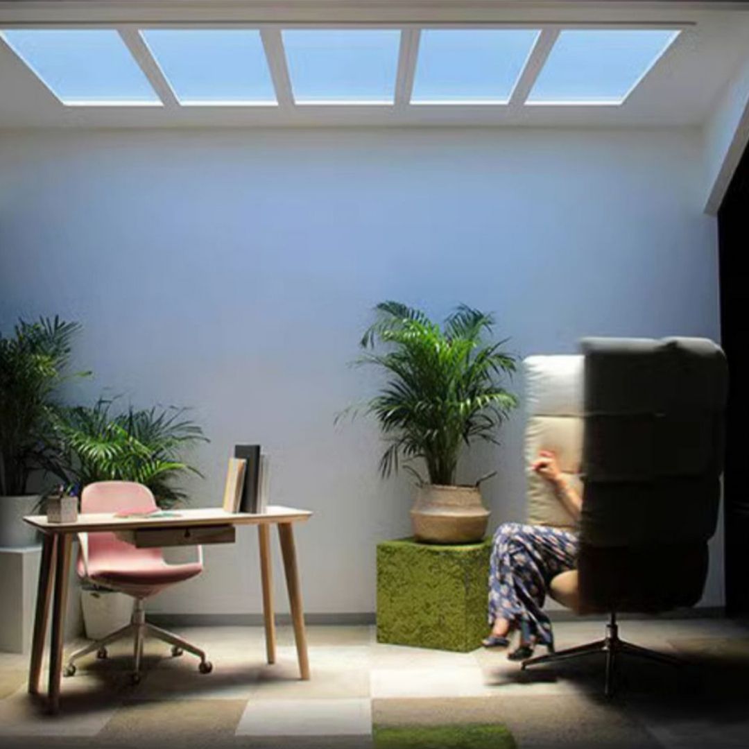 Artificial skylights LED panel by BEACON MUSKDG, ceiling lamp mimicking natural UAE sunlight with adjustable timing.